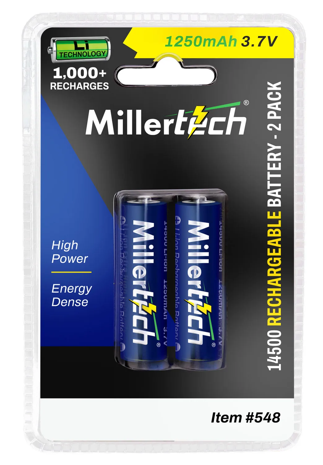 2-Pk Millertech 14500 Rechargeable Batteries