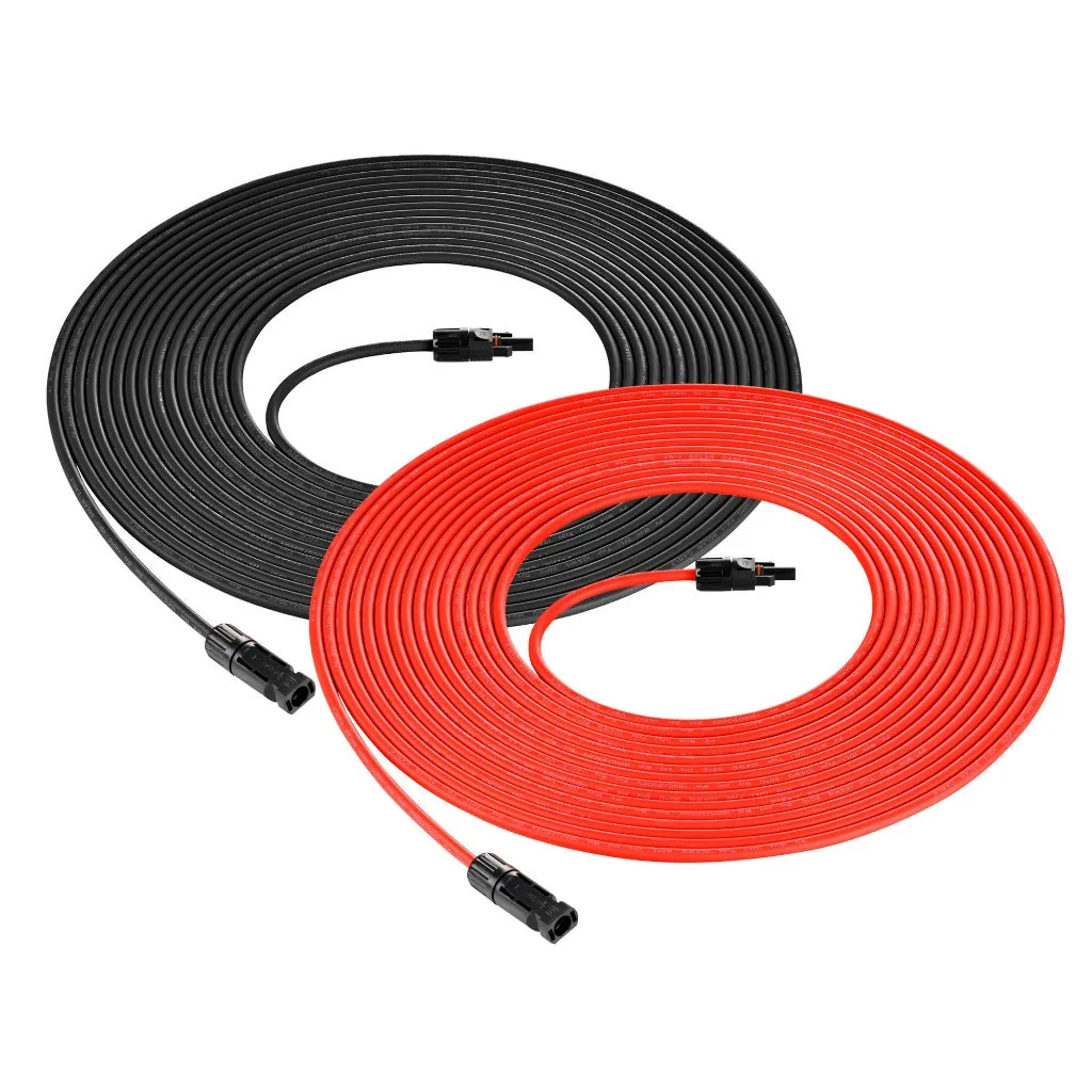 10 Gauge Solar Panel Extension Cable with Male and Female Solar Connector Ends | Pair of 10AWG Red and Black Extension Wire with Connectors on Both Ends | Choose Cable Length: 10ft, 15ft, 20ft, 30ft, 