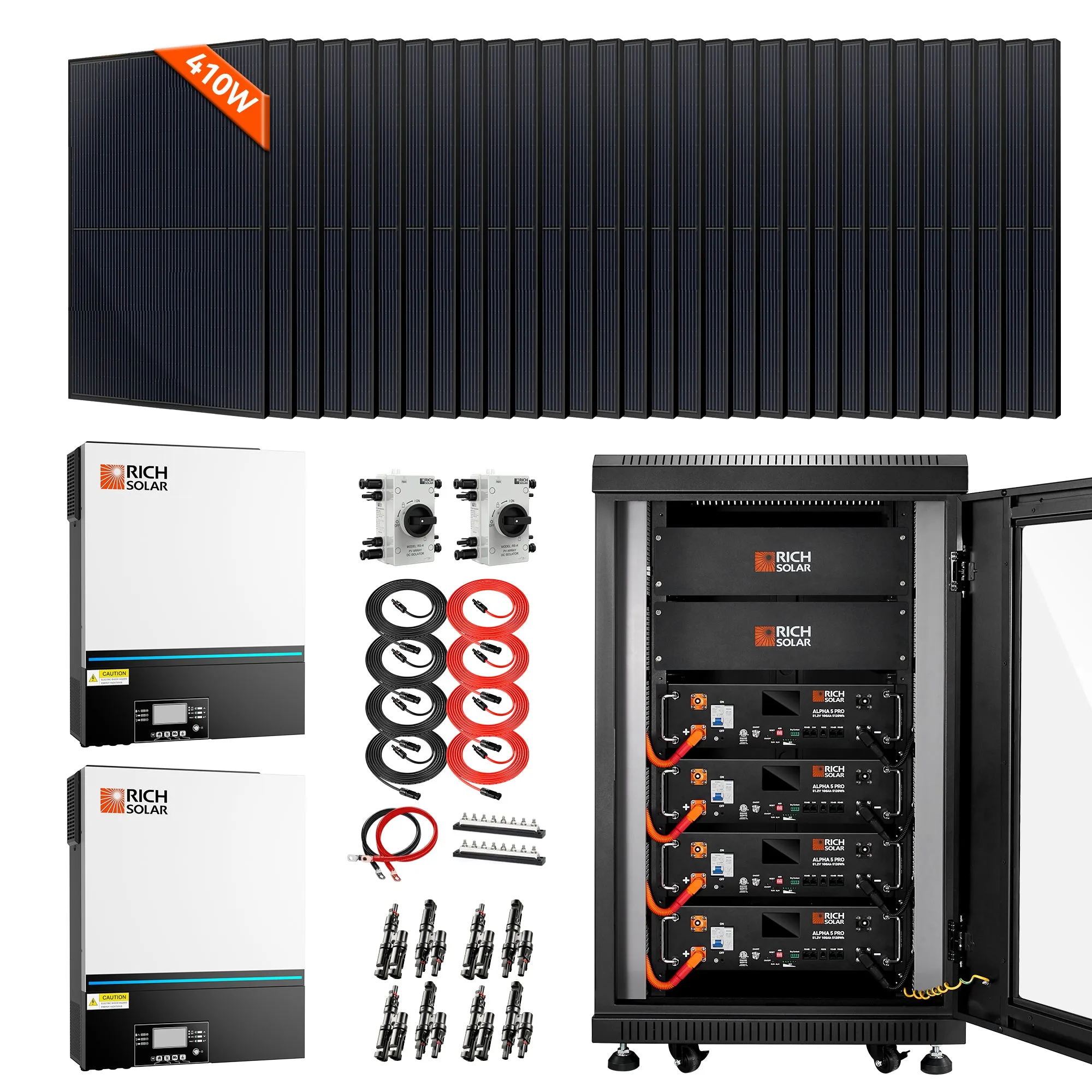 Complete Off-Grid Solar Kit | 30 x MEGA 410 | 13,000W 120/240V Output | 48VDC