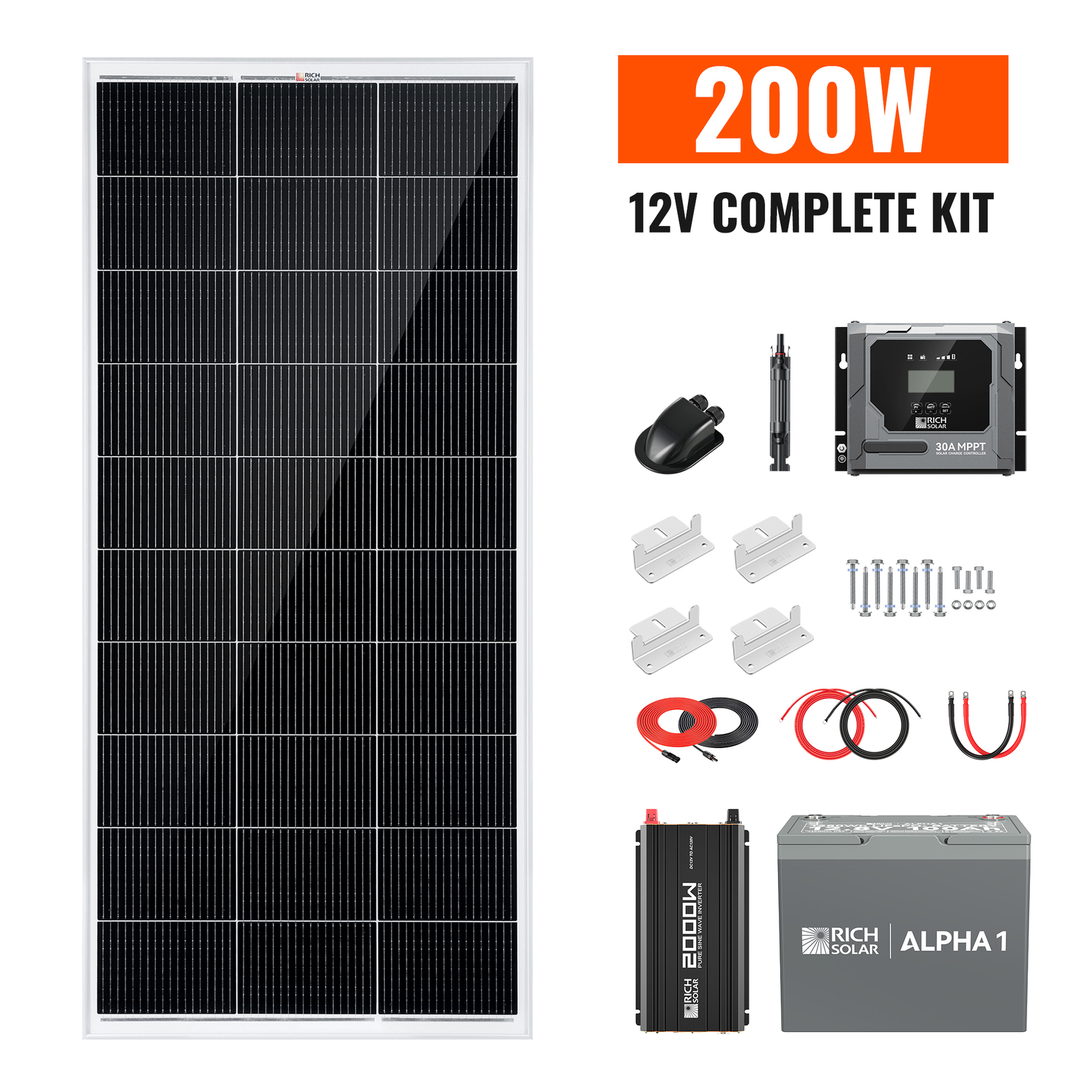Complete 200W Solar Kit with Battery & Inverter | Off-Grid Solar Power System for RVs, Vans, Cabins & Backup Power | Complete Energy Solution