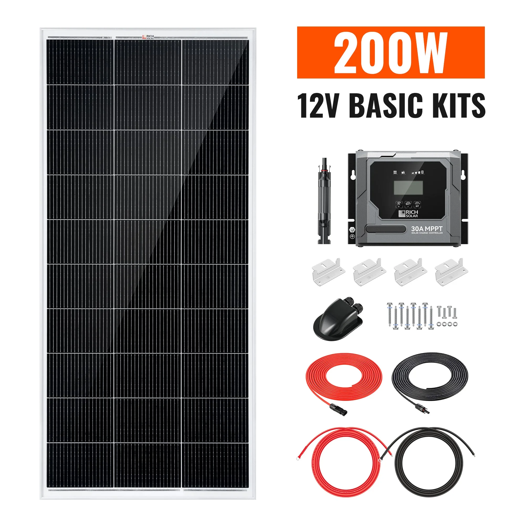 Basic 200 Watt Solar Kit | Solar Panel & Charge Controller Kit for RVs, Vans & Off-Grid Applications | Expandable Solar Charging