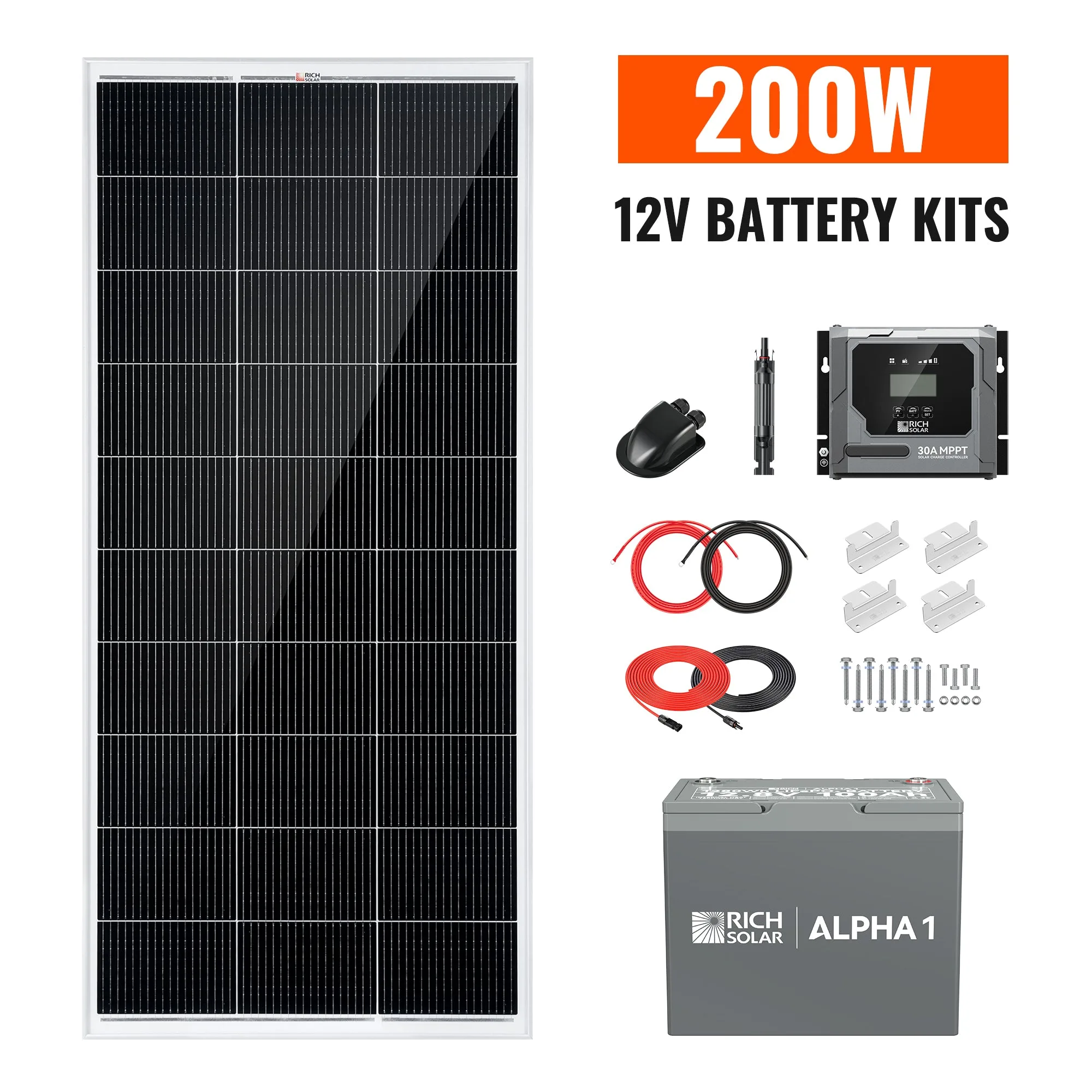 200W Solar Kit with Battery | Solar + Energy Storage Kit for RVs, Vans & Off-Grid Applications | Expandable Solar Power