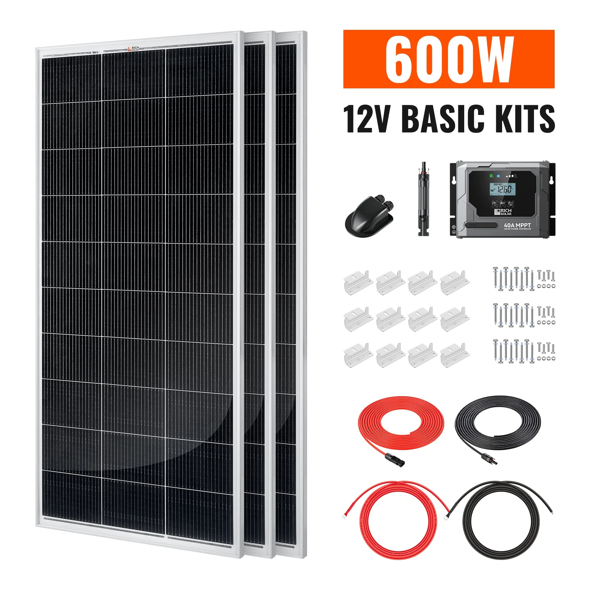 Basic 600 Watt Solar Kit | Solar Panel & Charge Controller Kit for RVs, Vans & Off-Grid Applications | Expandable Solar Charging