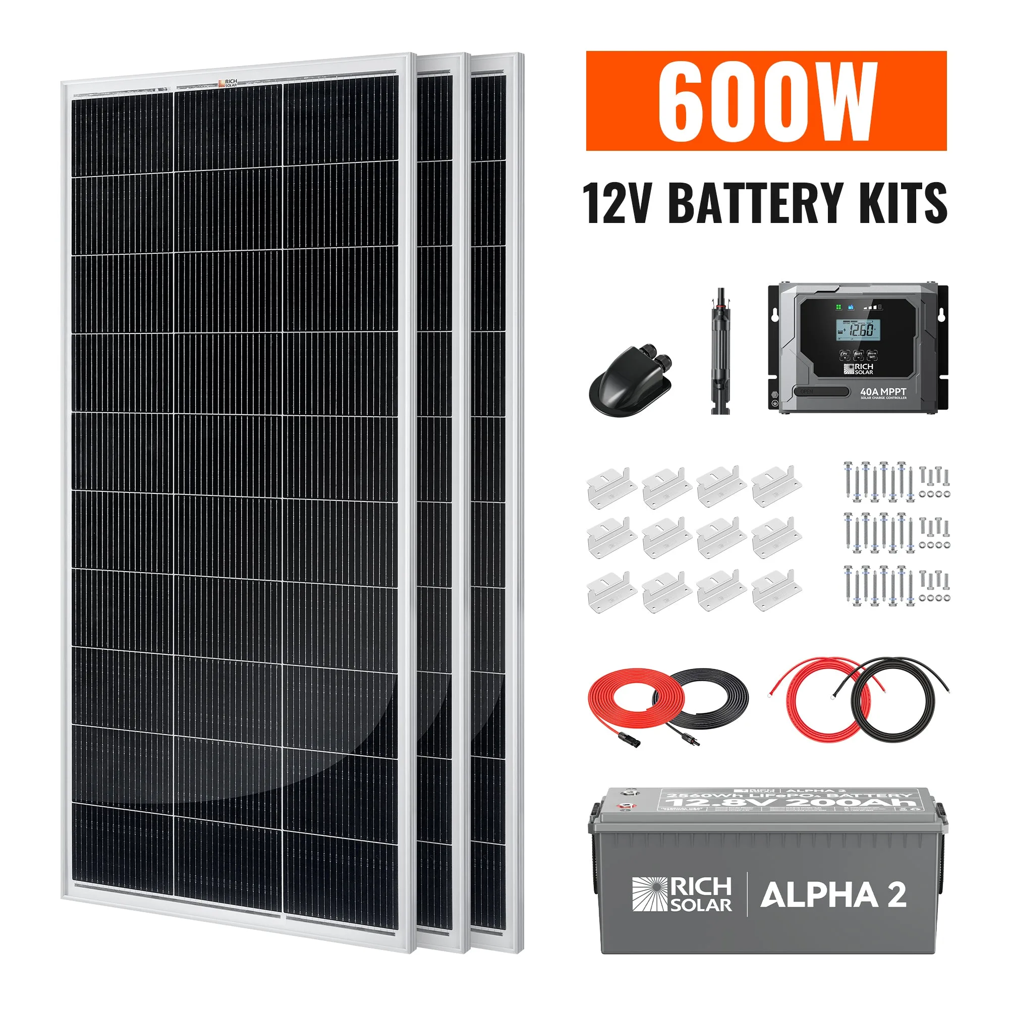 600W Solar Kit with Battery | Solar + Energy Storage Kit for RVs, Vans & Off-Grid Applications | Expandable Solar Power