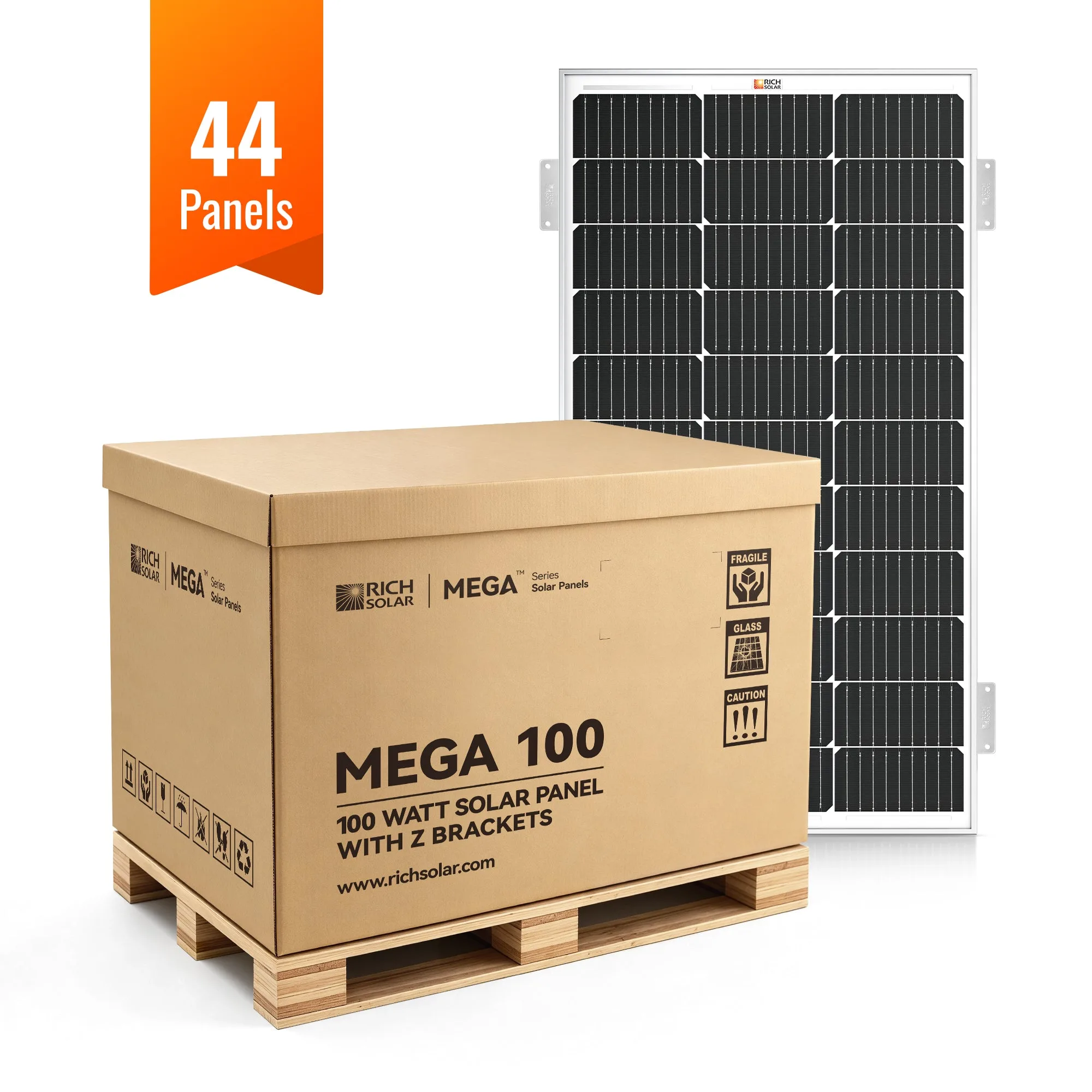 MEGA 100 WITH 3/4" Z BRACKETS | 12V 100W Solar Panel for RV, Boat, Cabins | 22.6% Efficiency, 25-Year Warranty | UL Certified | Pallet Orders Only (44PCS)