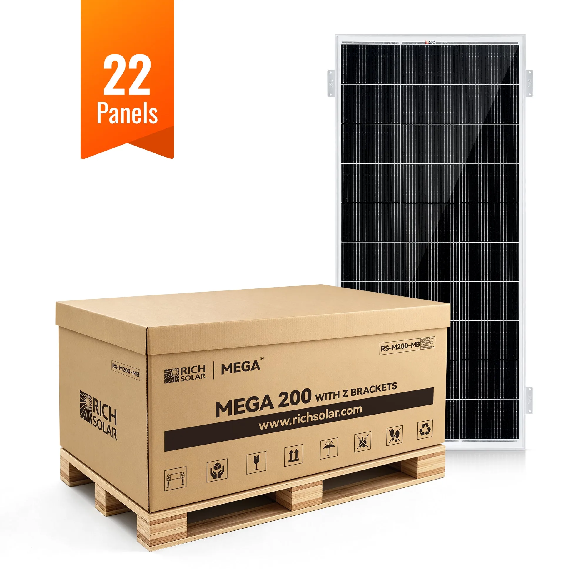 MEGA 200 WITH 3/4" Z BRACKETS | 12V 200W Solar Panel for RV, Boat, Cabins | 25.3% Efficiency, 25-Year Warranty | UL Certified | Pallet Orders Only (22/44/66 PCS)