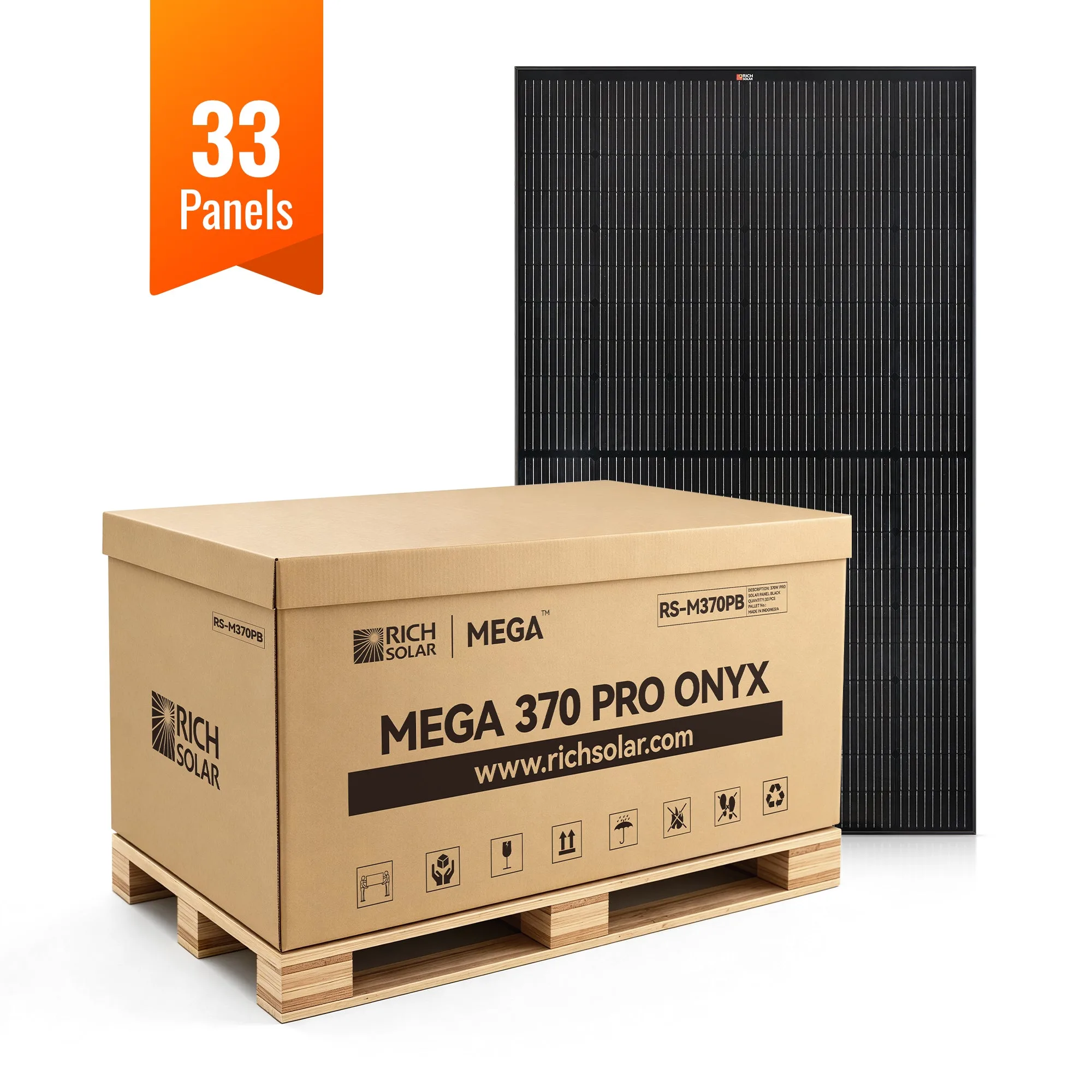 MEGA 370 PRO ONYX | 370 Watt Solar Panel | 24V Off-Grid Solar Panel for Residential, Commercial, Agriculture | 25-Year Output Warranty | UL Certified