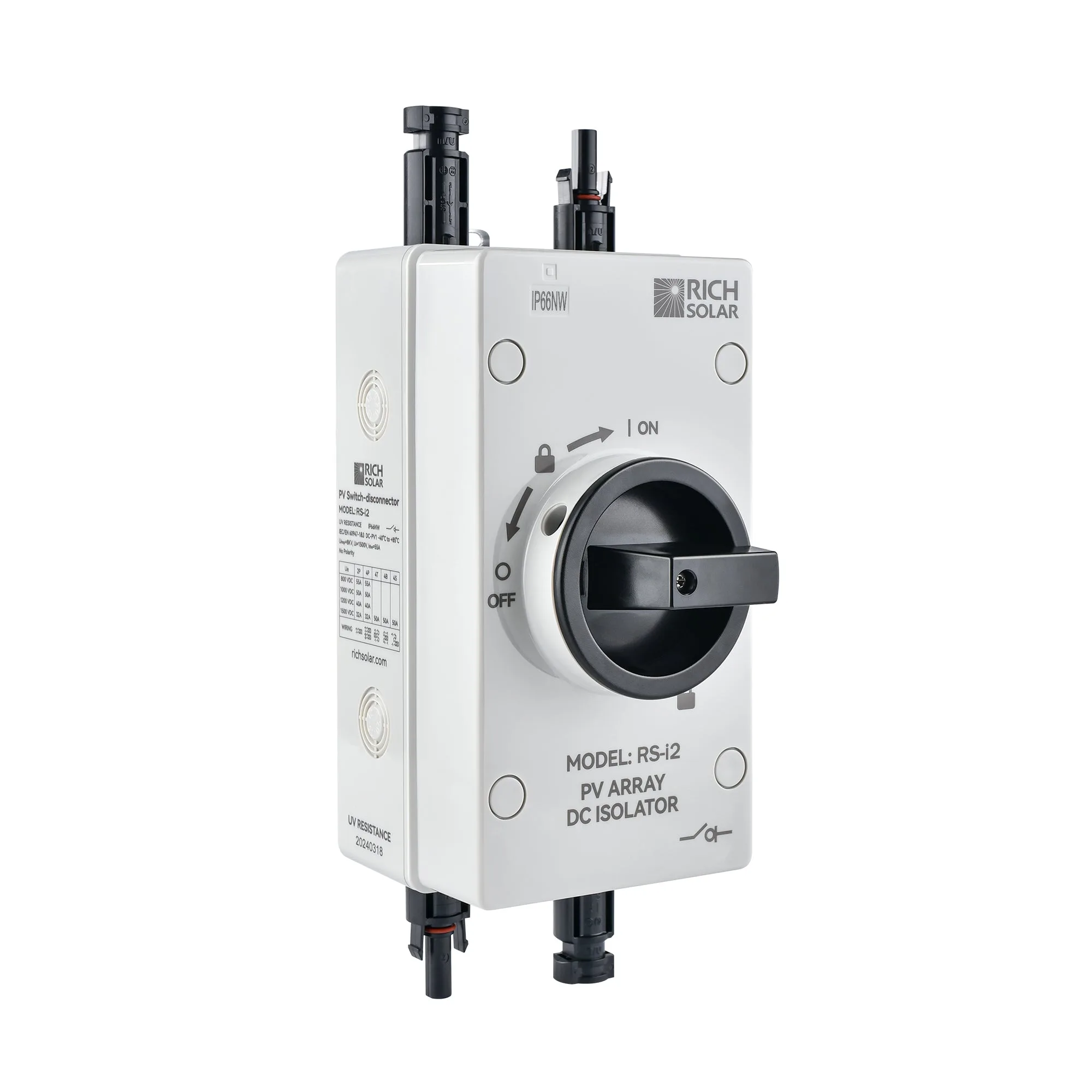 Solar PV DC Quick Disconnect Switch | Solar Array DC Quick Disconnect Switch | 1500 Volt 40 Amp | 2 Pole 1 String | Easy to Install
