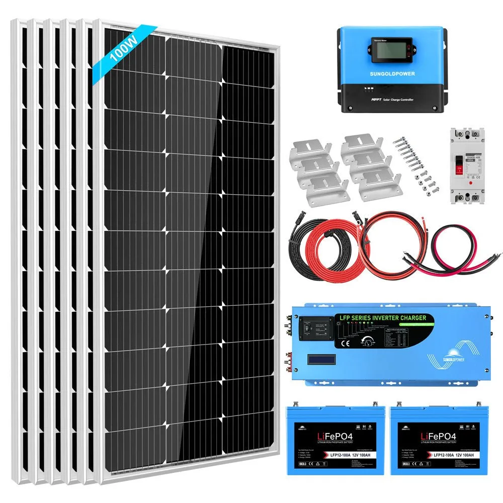 Off Grid Solar Kit 3000W Inverter 12Vdc 120V Output Lifepo4 Battery 600 Watt Solar Back Up Sgk-Pro3
